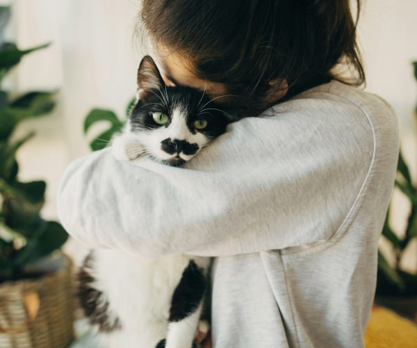 Compassionate Support When It Matters Most Girl hugging her pet cat with love